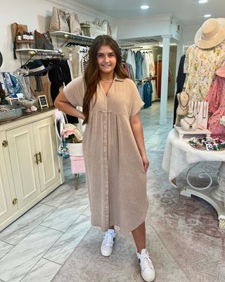 NATURAL MINERAL-WASH MIDIDRESS