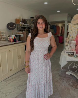 PINK BOW PATTERN MIDI-DRESS
