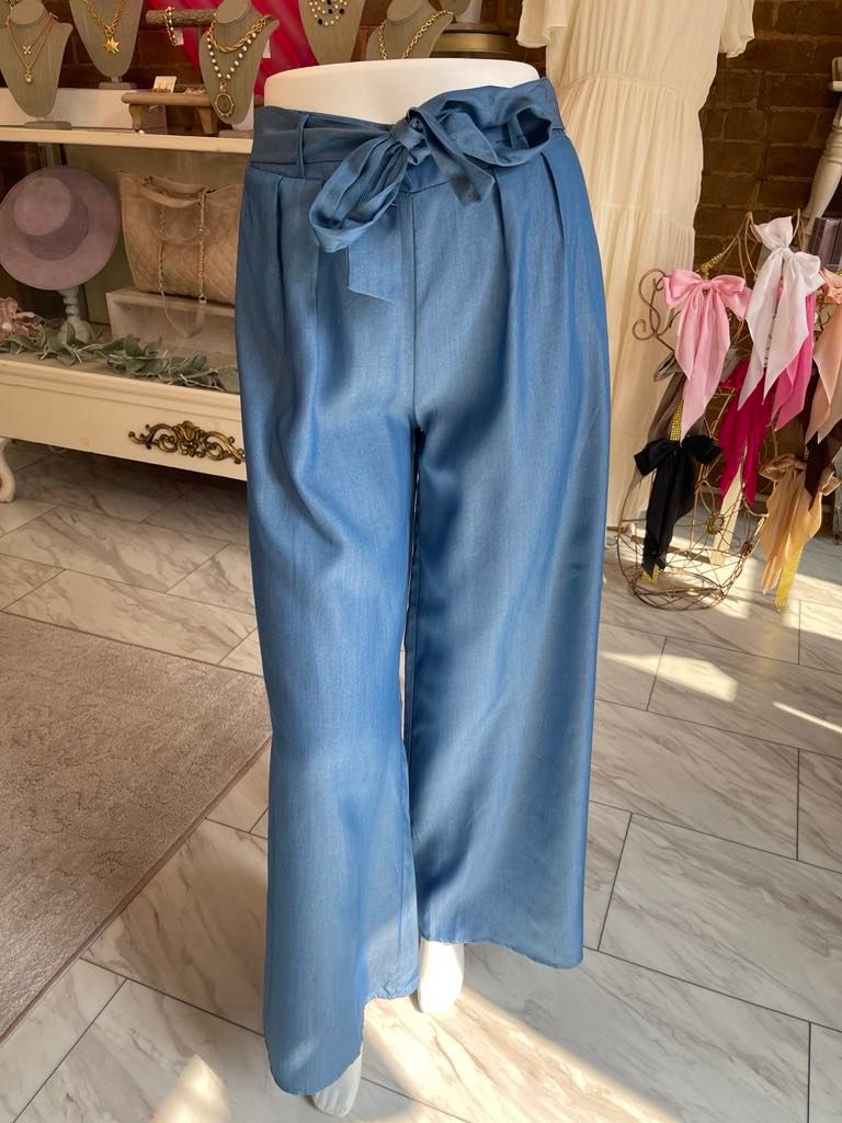 CHAMBRAY WIDE-LEG PANTS