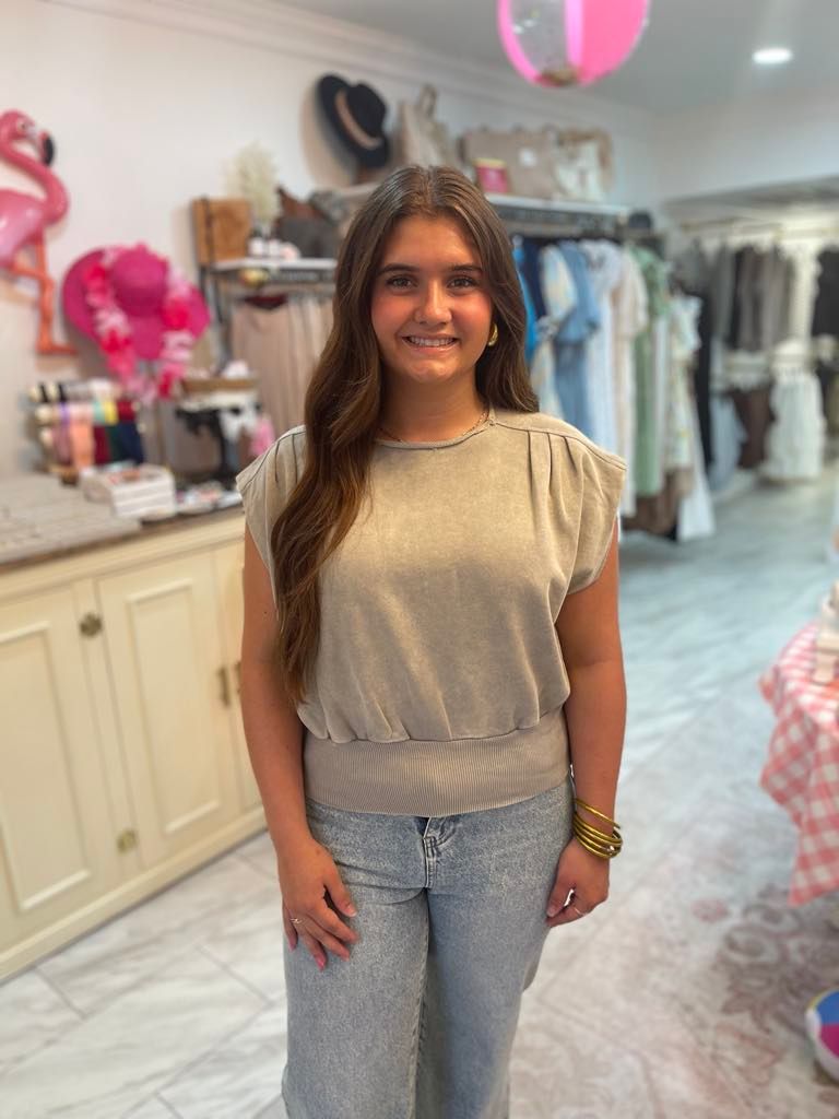 GREY ACID-WASH BANDED TOP