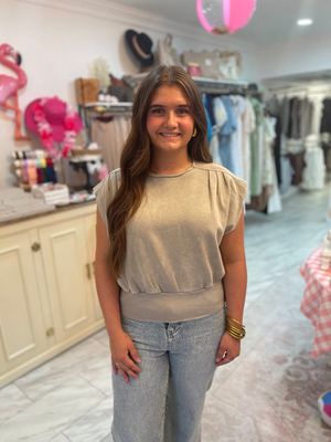 GREY ACID-WASH BANDED TOP
