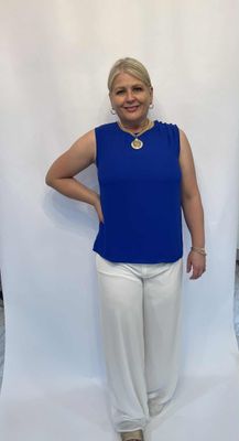 ROYAL BLUE BUTTON DETAIL TOP