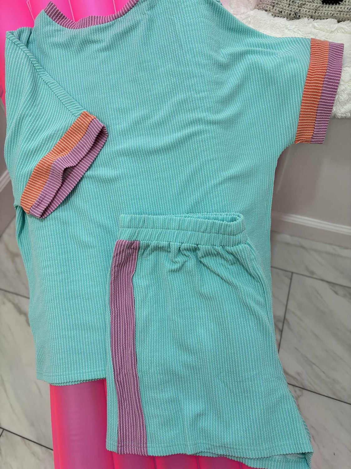 CURVY TEAL COLOR-BLOCK SET