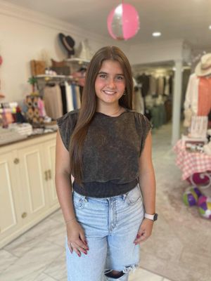 BLACK ACID-WASH BANDED TOP