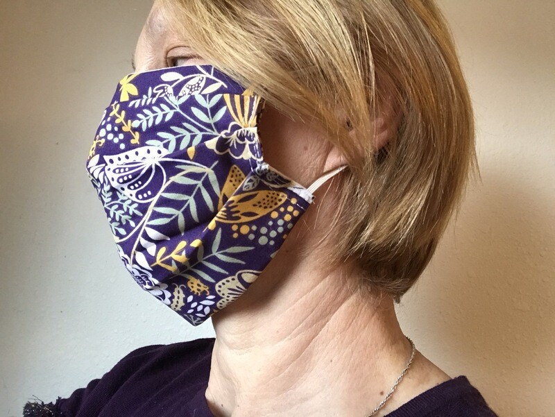 Face  mask ear-loops 100% cotton purple floral