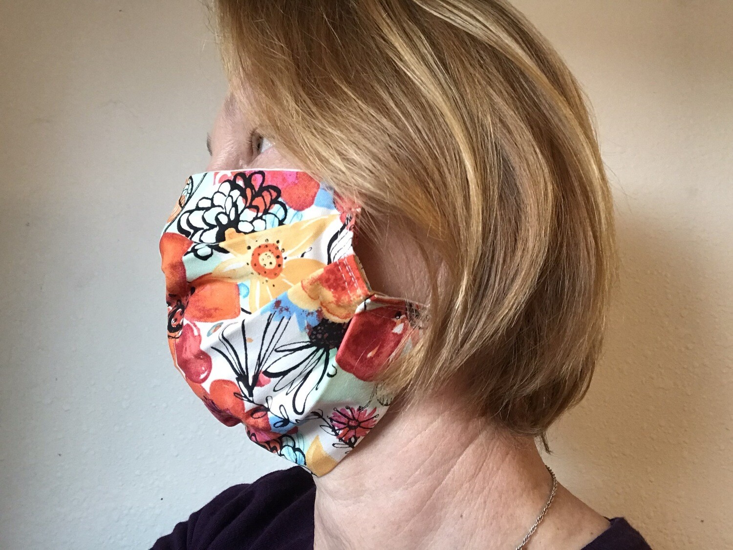 Face  mask ear-loops 100% cotton red floral