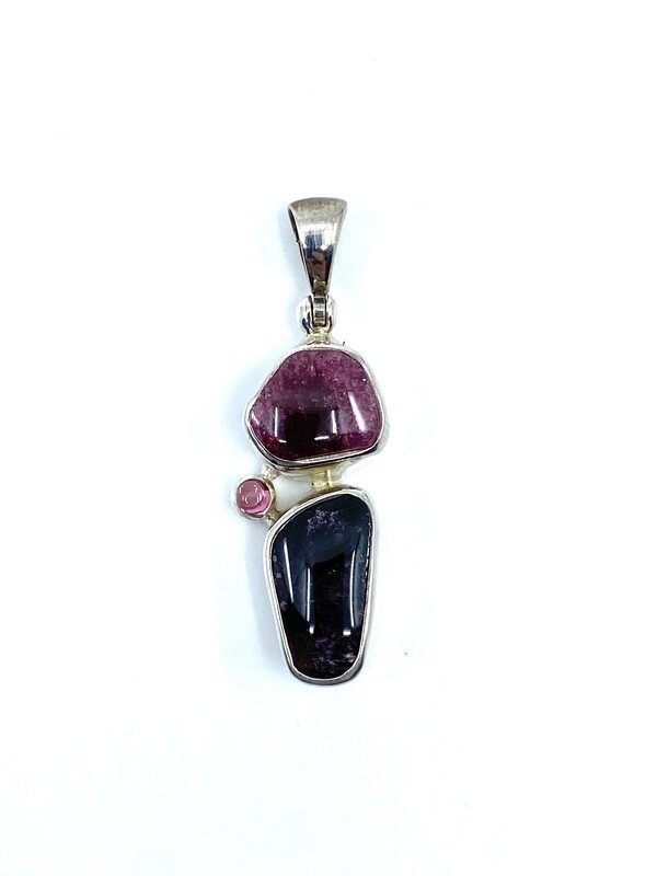 Pink Tourmaline Trio Crystal Pendant