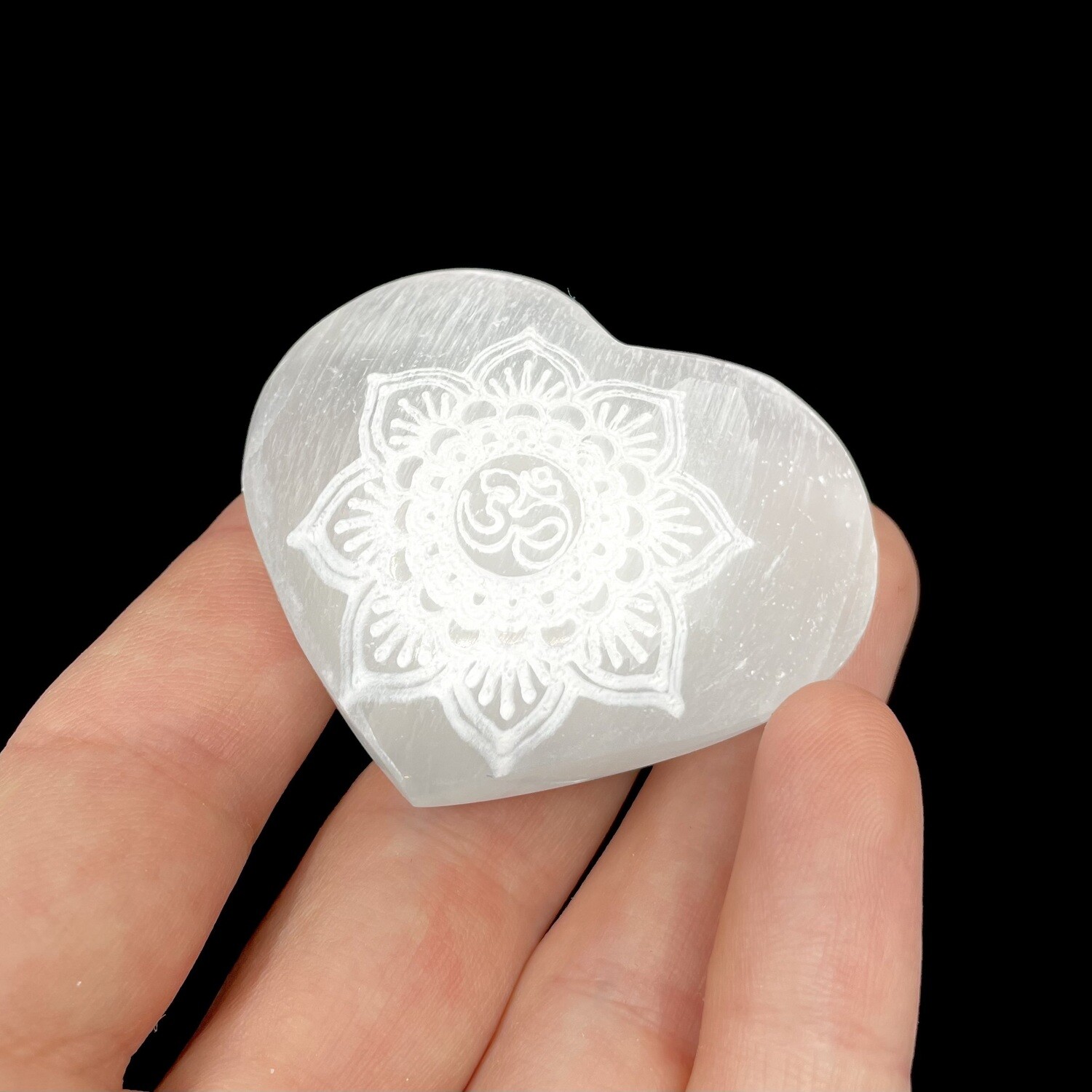 Selenite Etched Heart