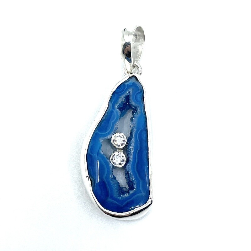 Sea Foam Agate / Clear Quartz Crystal Pendant