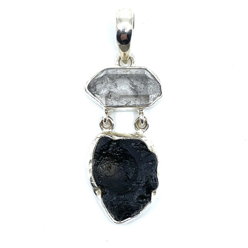 Herkimer Diamond / Tektite Crystal Pendant