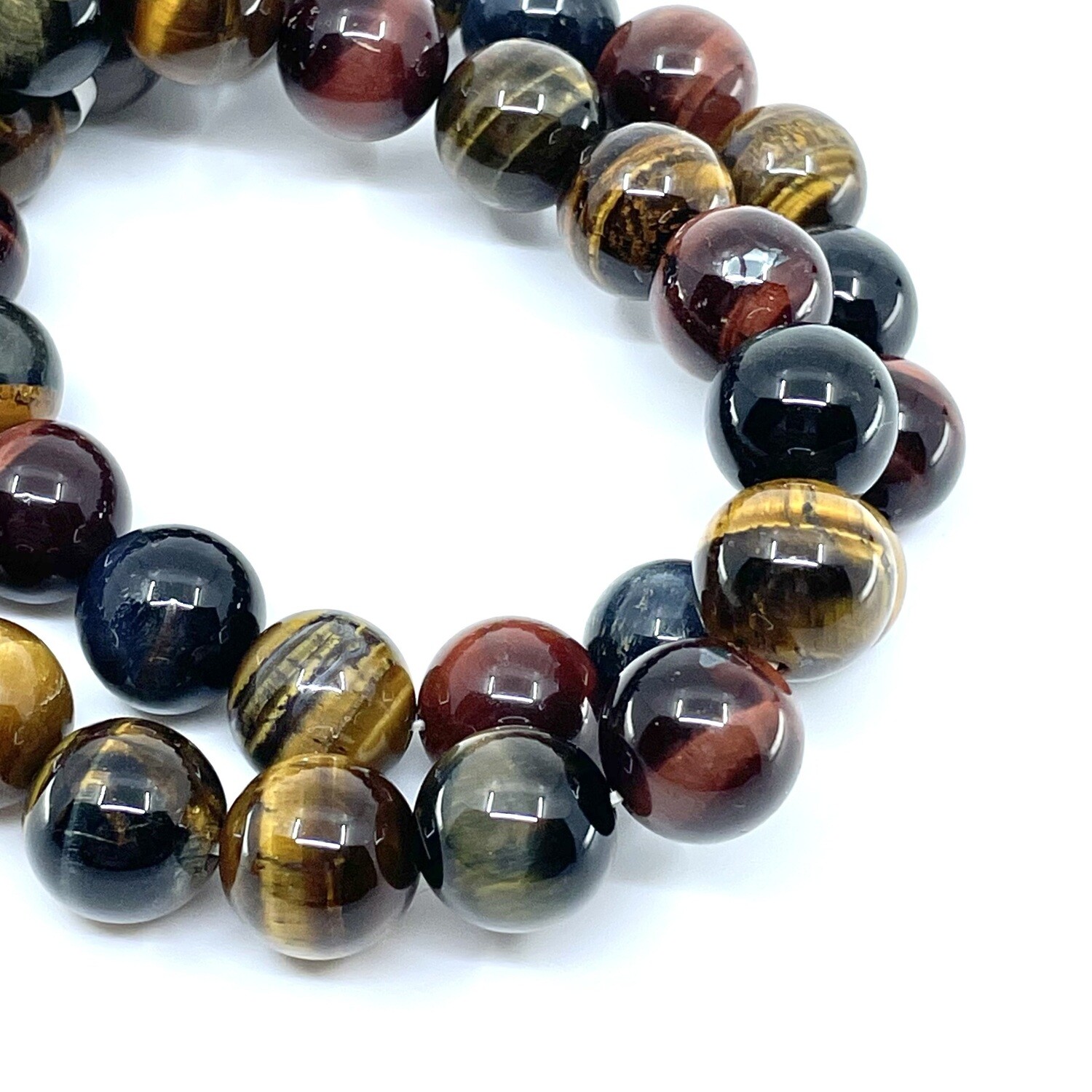 12mm Tri Color Tiger Eye Bracelet