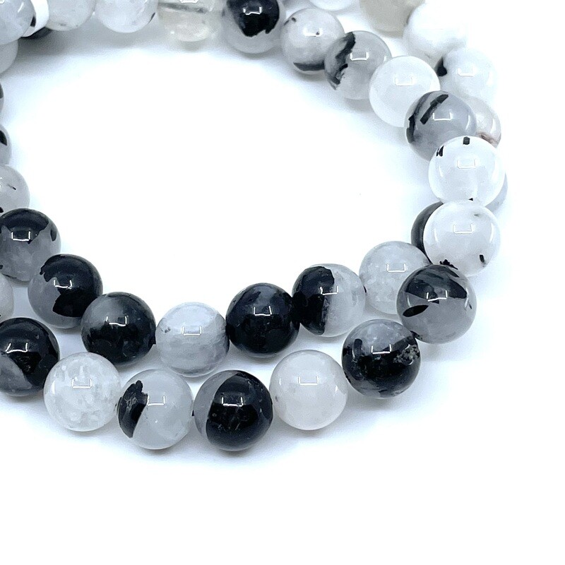 6-8mm Black Tourmaline with Quartz Bracelet