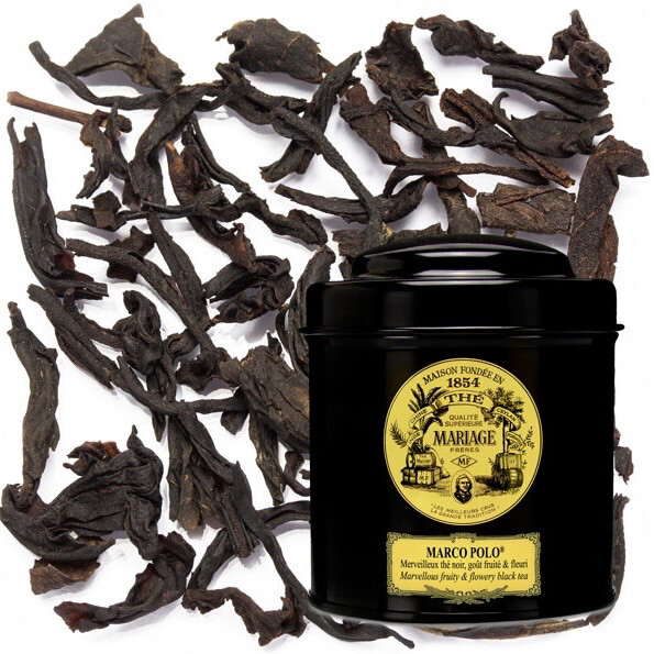 MF black canister loose tea: marco polo