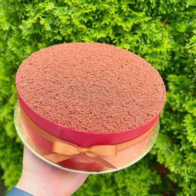 raspberry chocolate chiffon cake, 7”