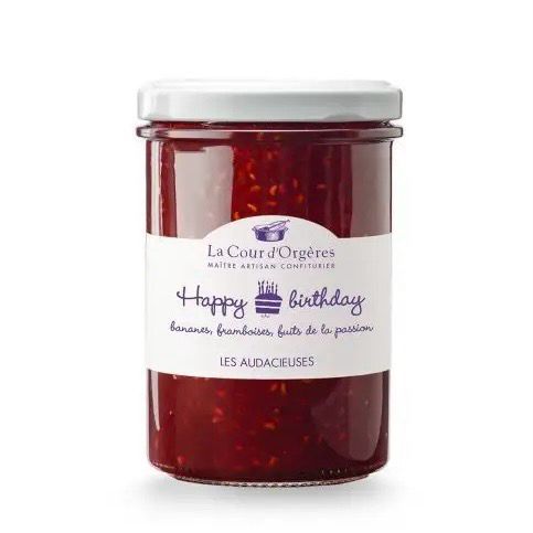 la cour d’orgères “happy birthday” banana, raspberry, passion jam