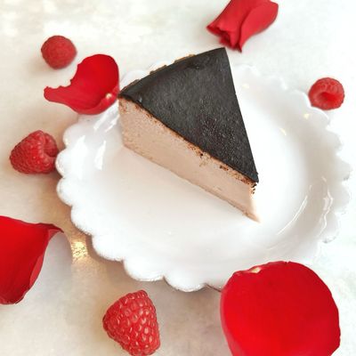 raspberry rose basque cheesecake slice
