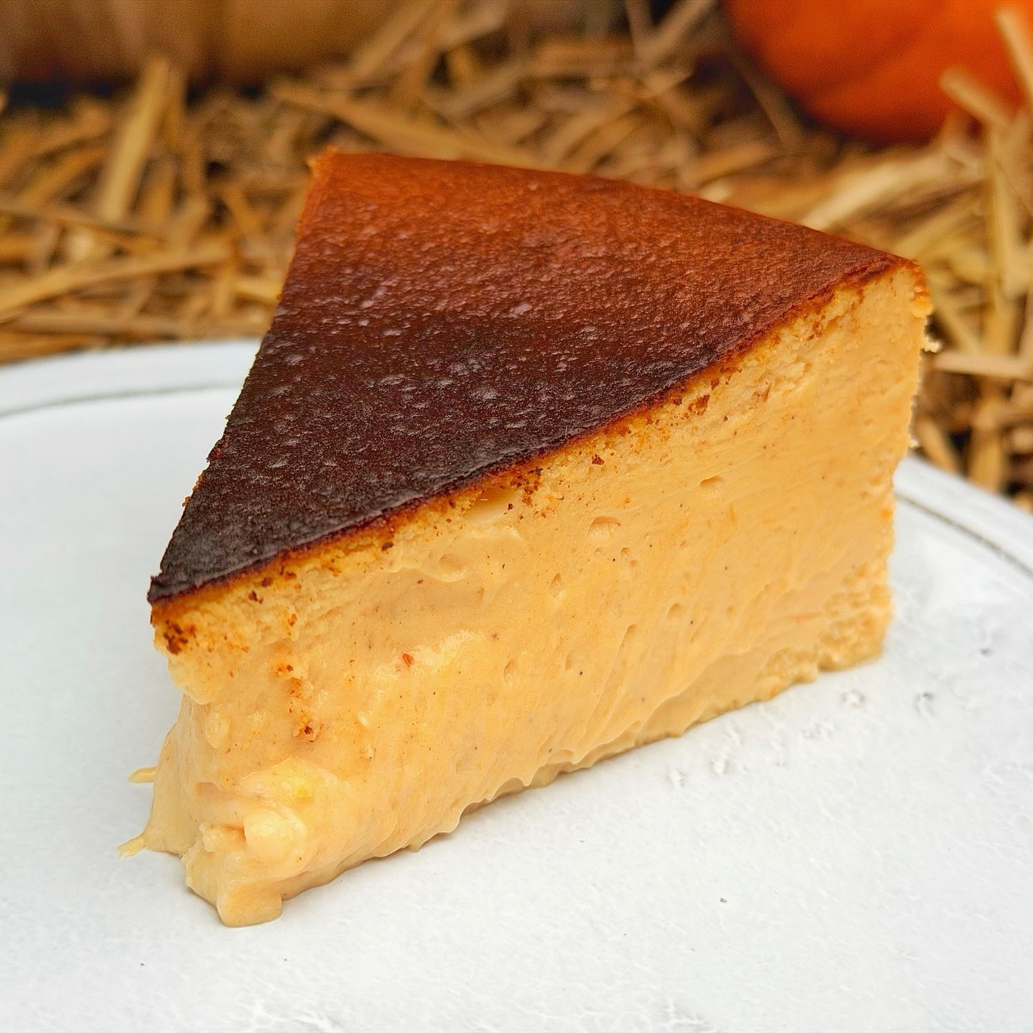 pumpkin basque cheesecake slice