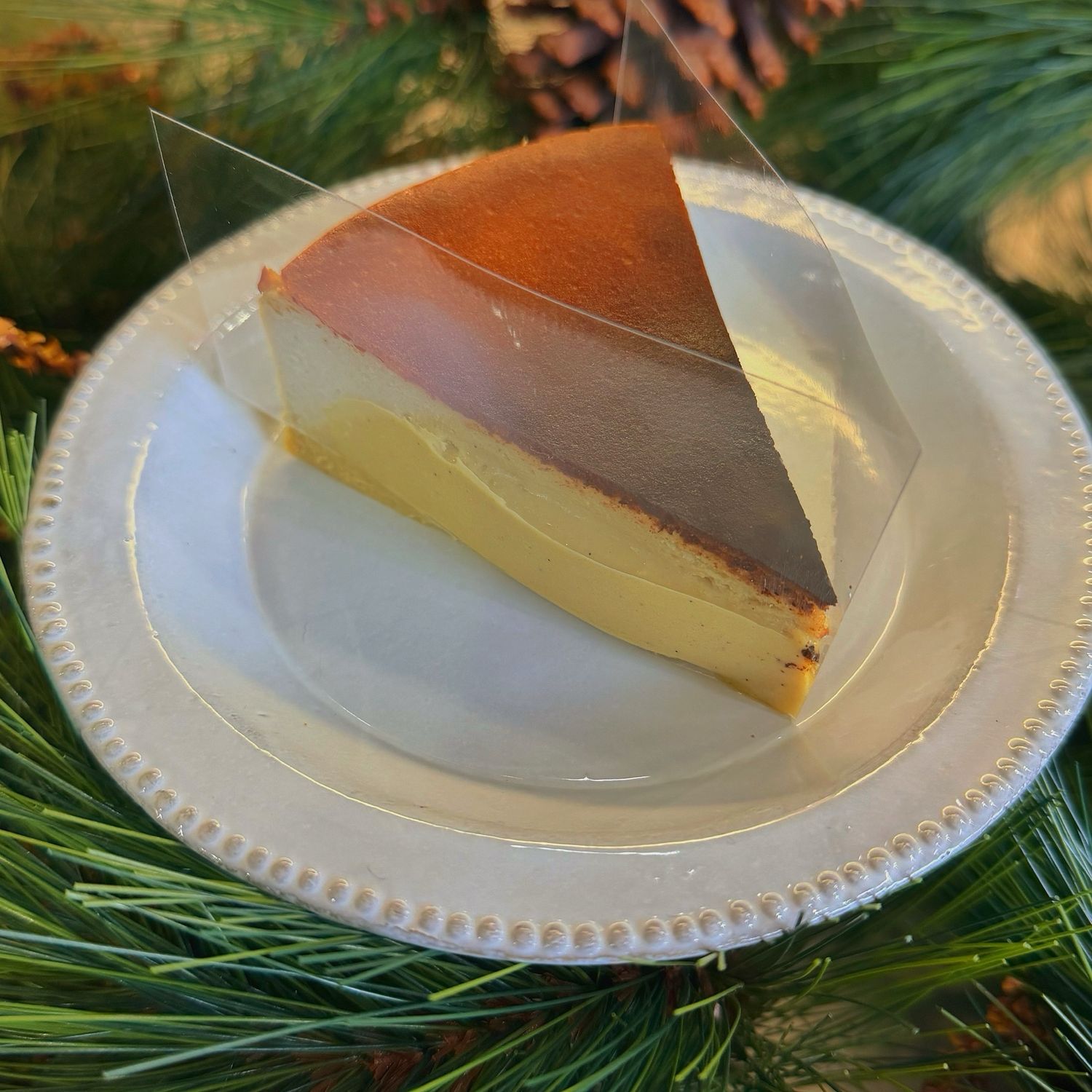 CHRISTMAS pistachio basque cheesecake slice