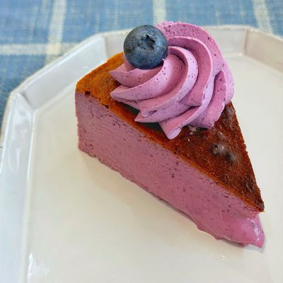 blueberry basque cheesecake slice