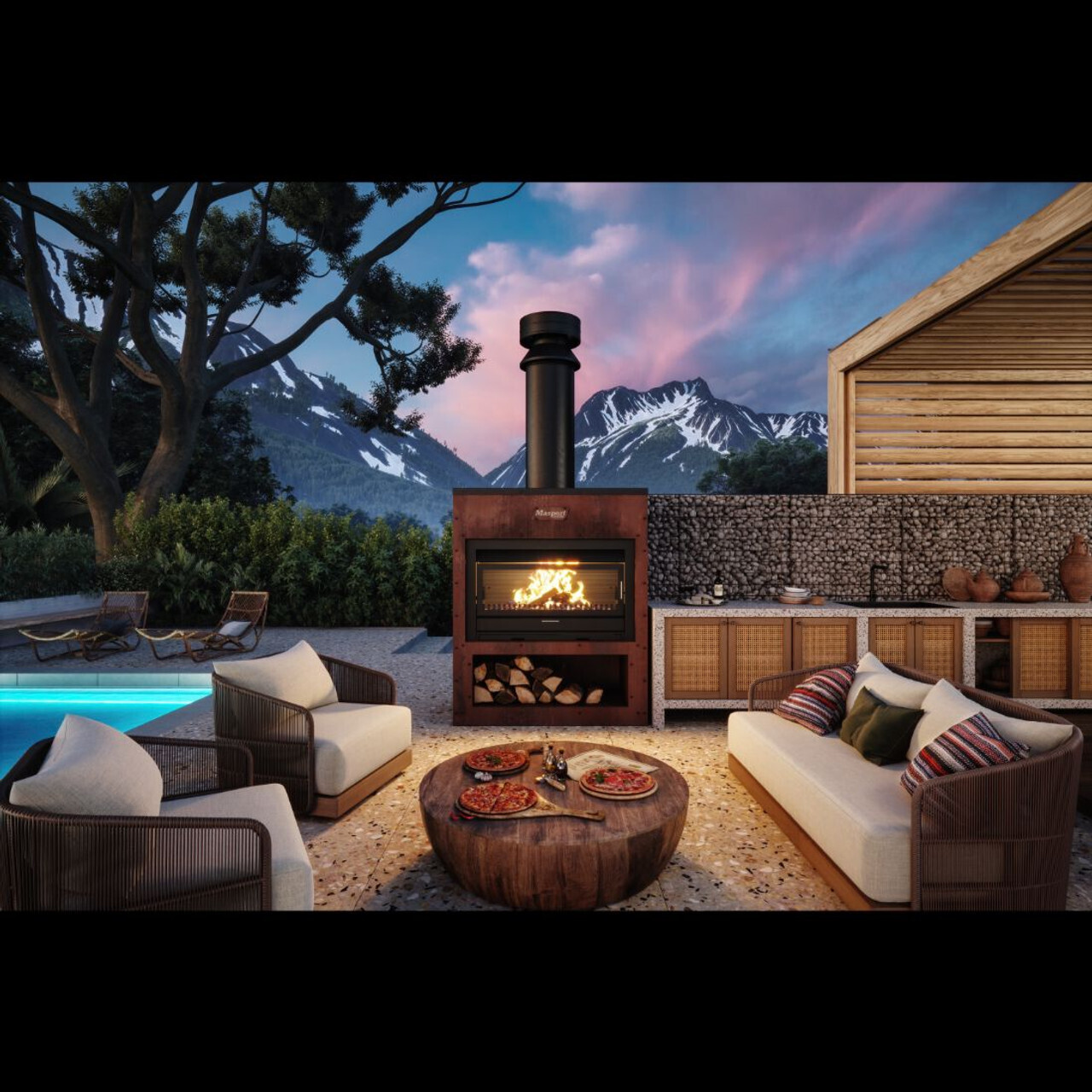 MATAKANA OUTDOOR FIRE AND COOK CENTRE 1200 WITH CORTEN CABINET (Without Flue) MATAKANA OUTDOOR FIRE AND COOK CENTRE 1200 WITH CORTEN CABINET (Without Flue)