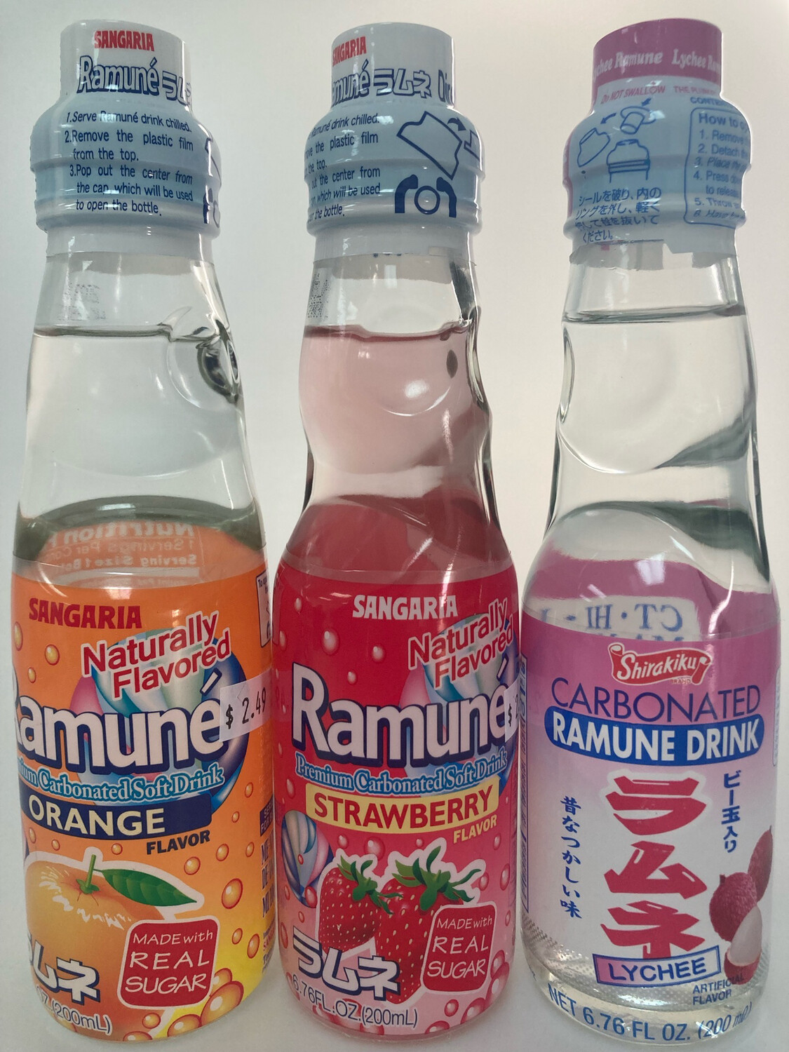 Sangaria Ramune 弹珠汽水 6.76 安士 （橙子味、草莓味、荔枝味）