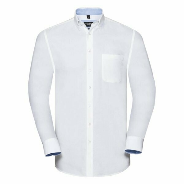 Camisa Oxford washed entallada m/l Russell, Color: White-Oxford Blue
