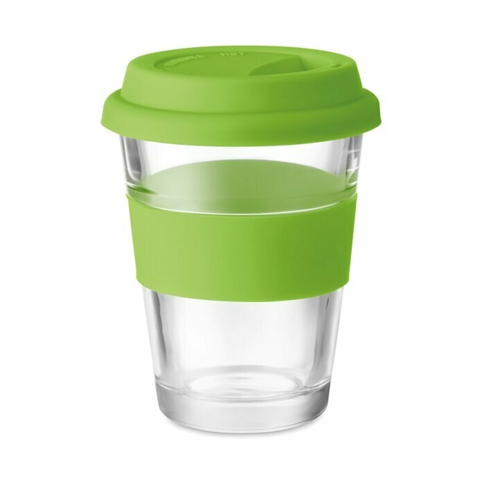Vaso de cristal con tapa y faja de silicona