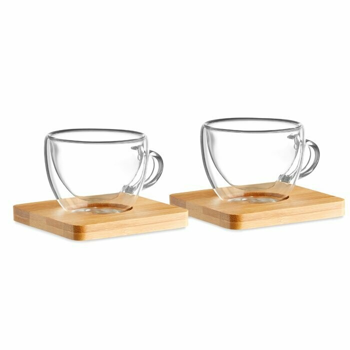Juego de 2 tazas café + plato bambú