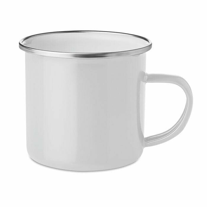 Taza vintage en esmaltado metálico, Color del artículo: Blanco