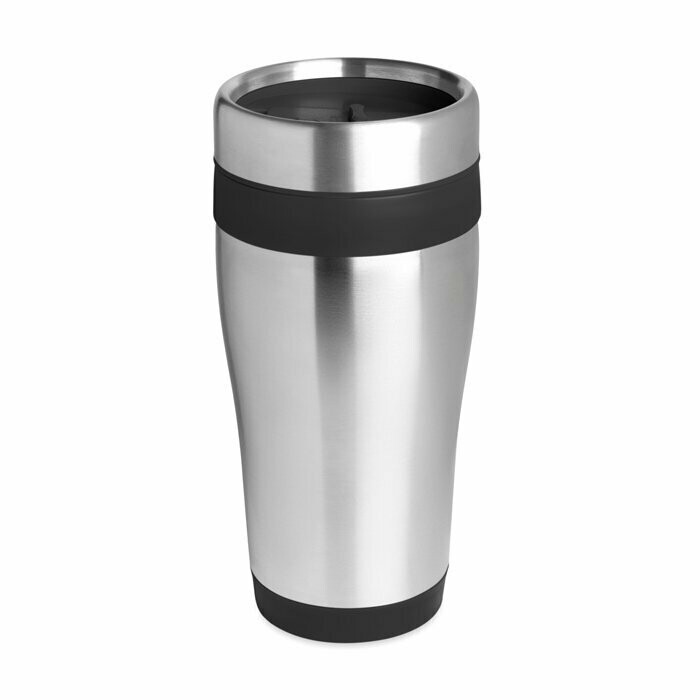 Vaso de viaje de doble capa en acero inox. y tapa de PP