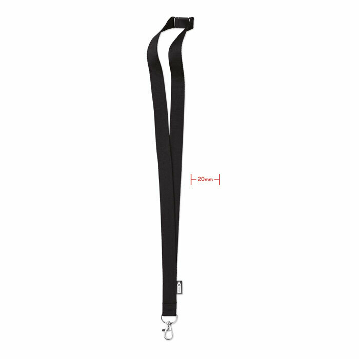 Lanyard de RPET con mosquetón de metal, Color del artículo: Negro