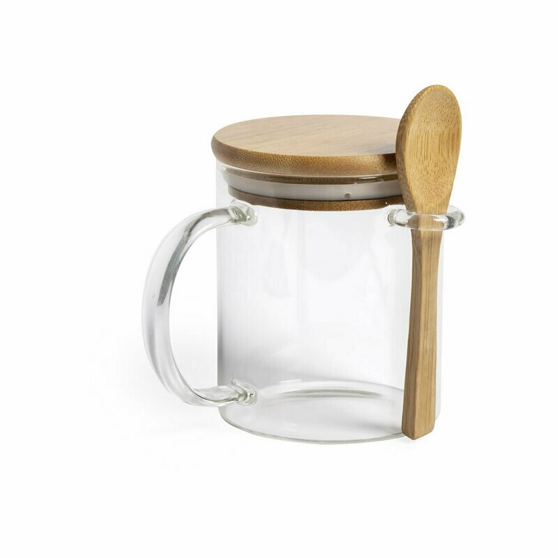 Taza de cristal con tapa de bambú 420ml