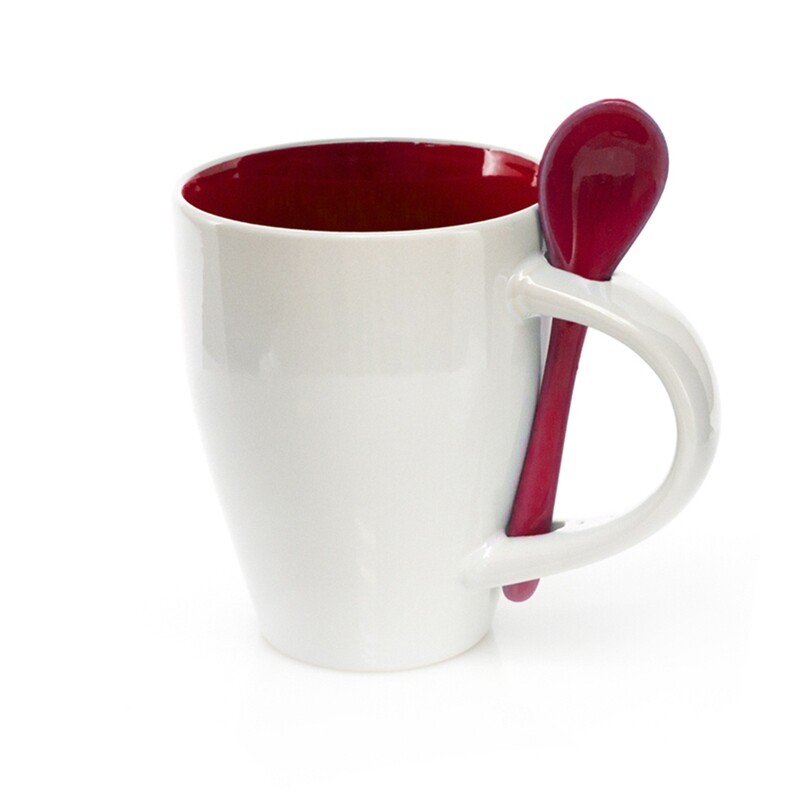 Taza de cerámica con cuchara de colores 350ml