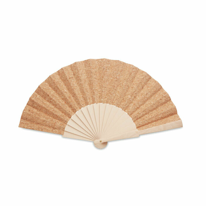 Abanico de madera y tela de corcho