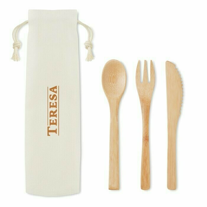 Set de cubiertos de bambú, Talla: 1 Color (min. 25 uds.)