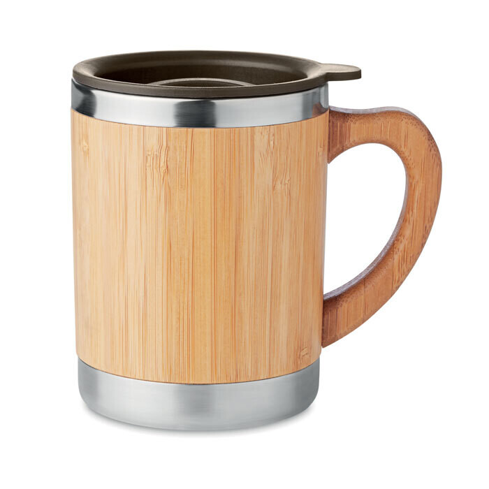 Taza de acero inoxidable con carcasa de bambú