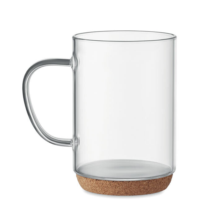 Taza de cristal con base de corcho