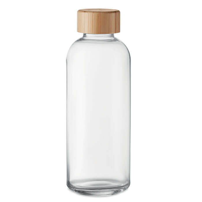 Botella de vidrio con tapa de bambú