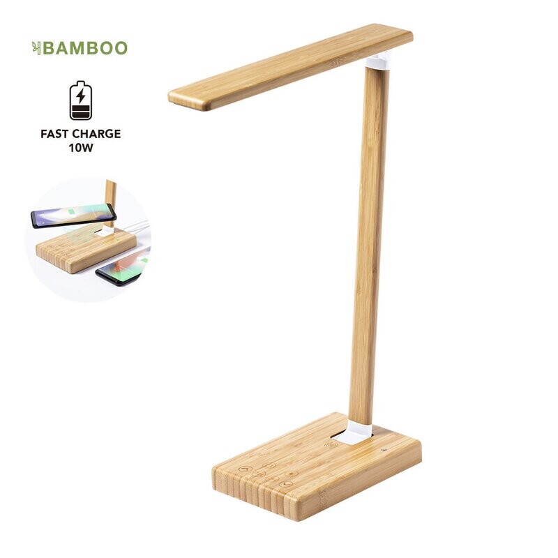 Lámpara de bambú LED con cargador inalámbrico 10 W