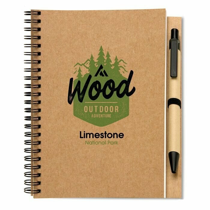 Libreta espiral con bolígrafo biodegradable, Color del artículo: Negro, Talla: 1 Color (min. 50 uds.)