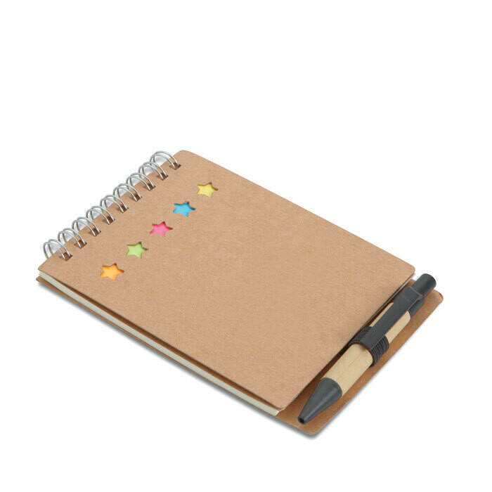 Libreta reciclada que contiene 5 marcadores