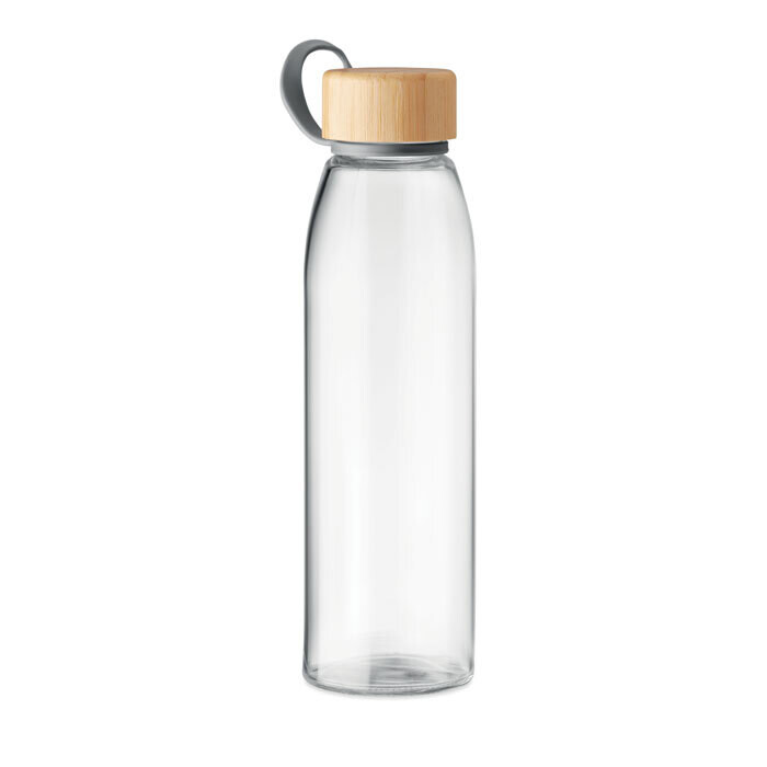 Botella de cristal con tapa de bambú