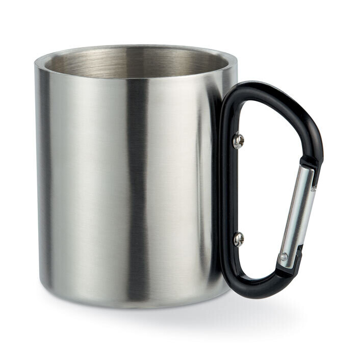 Taza de acero inoxidable  con asa de mosquetón, Color del artículo: Negro