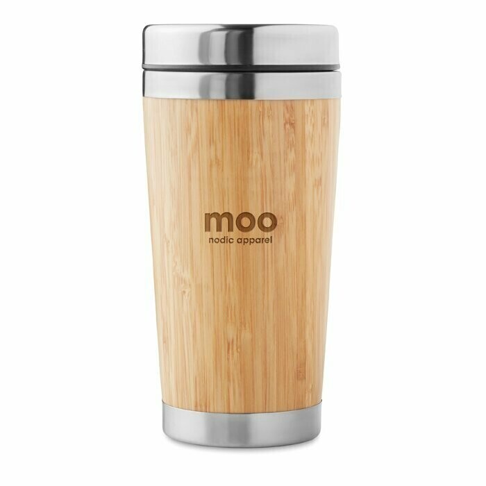 Termo de acero con tapa de bambú y tapa de PP, Talla: 1 Color (min. 25 uds.)