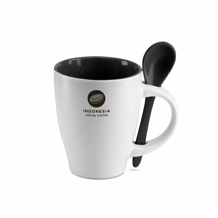 Taza de cerámica con cuchara de colores, Talla: 1 Color (min. 25 uds.)