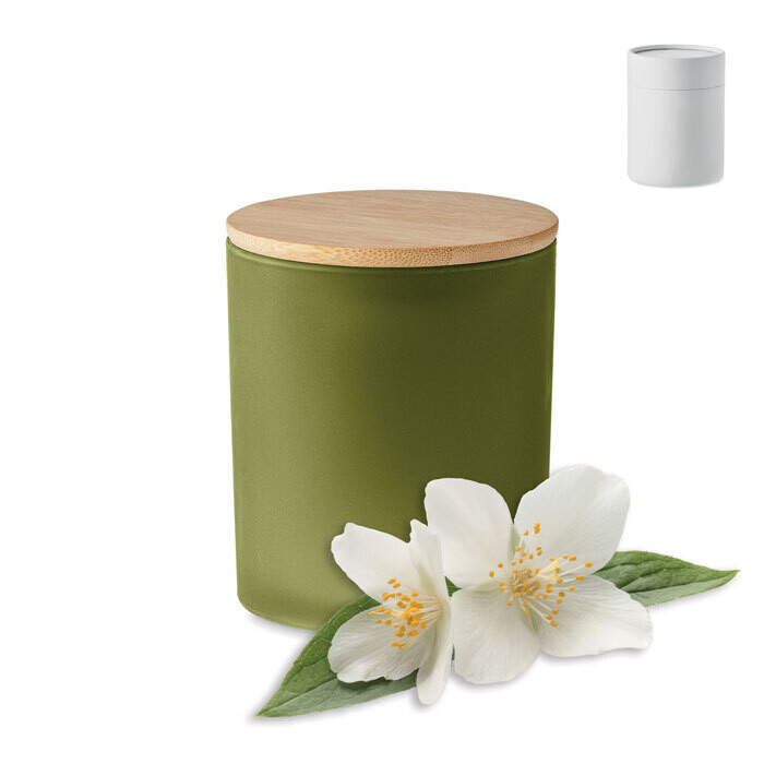 Vela de cera fragancia plantas y tarro de cristal opaco