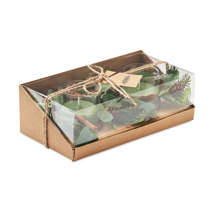 Set de 2 porta velas cristal con decoracion bosque