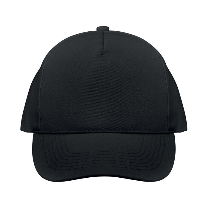 Gorra de béisbol de 5 paneles de algodon orgánico, Color del artículo: Negro