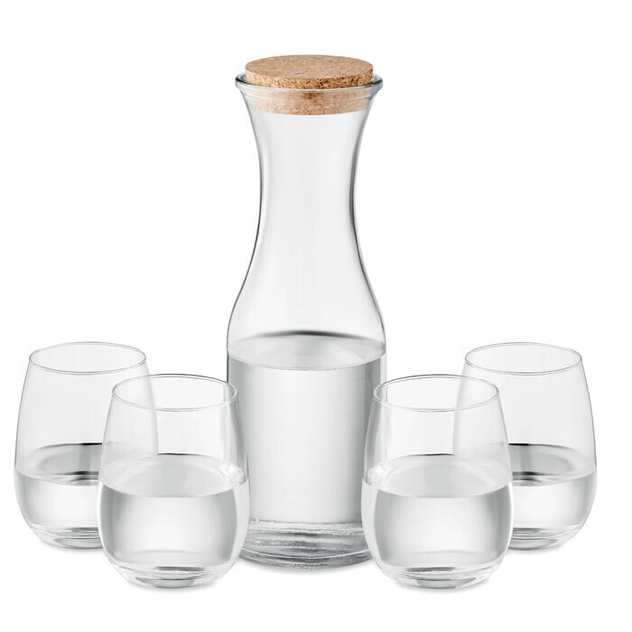 Set de vasos y jarra de vidrio reciclado