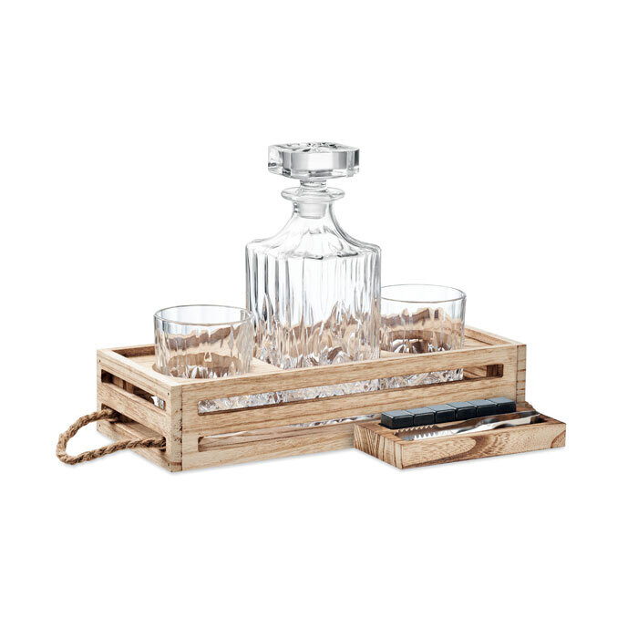 Set de whisky con bandeja de madera